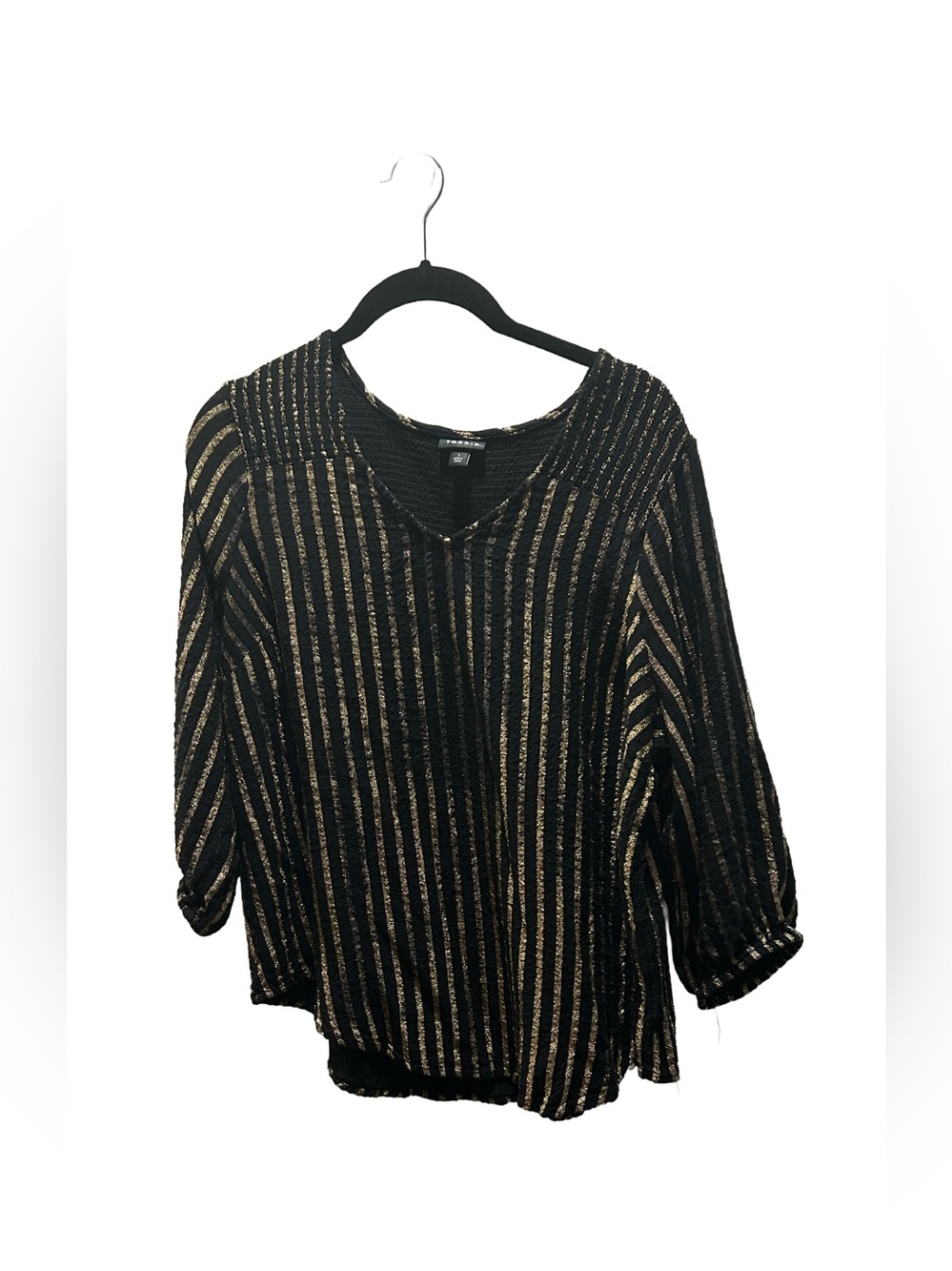 Torrid Size 1 Black and Gold Striped V-Neck Women's Top